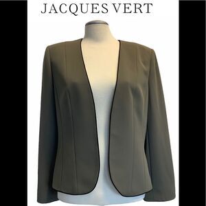 Jacques Vert Green black trim open Blazer size 12 professional business career